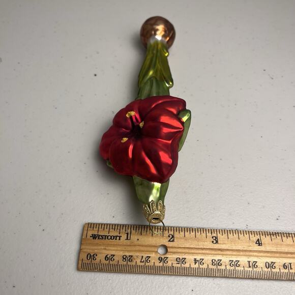 The Museum Collection Hand Blown Glass Poland Amaryllis Flowering Ornament Red - Picture 9 of 16